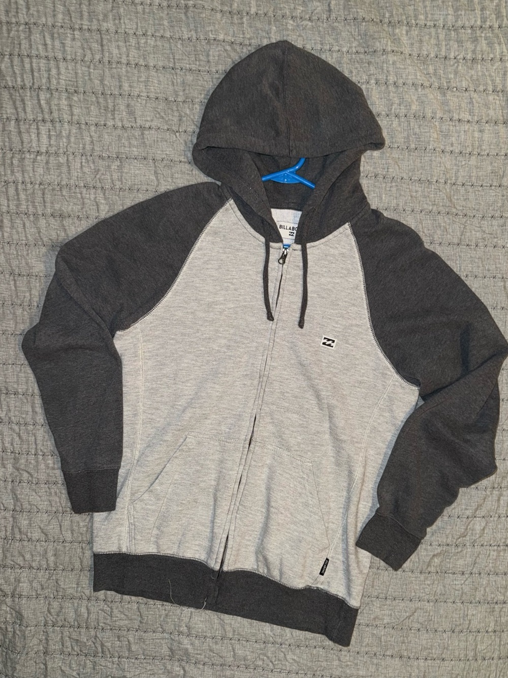 Billabong Gray Colorblocked Raglan Full Zip Hoodie Sweatshirt Men's Size Small